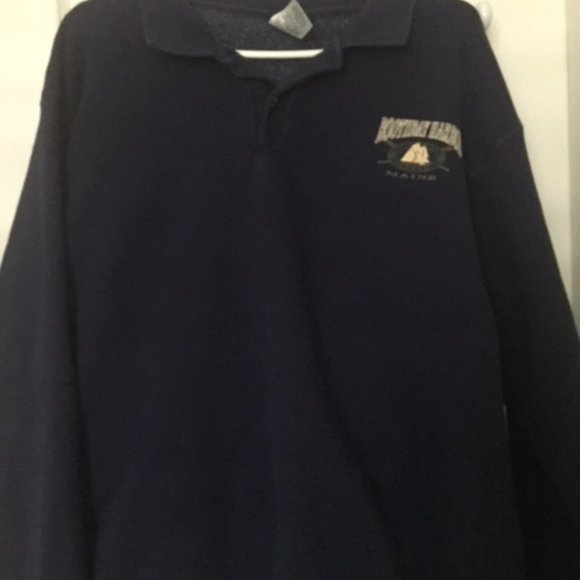 Mens XL Heavy button down fleece lined sweatshirt w/Boothbay Harbor Maine logo - Picture 3 of 7